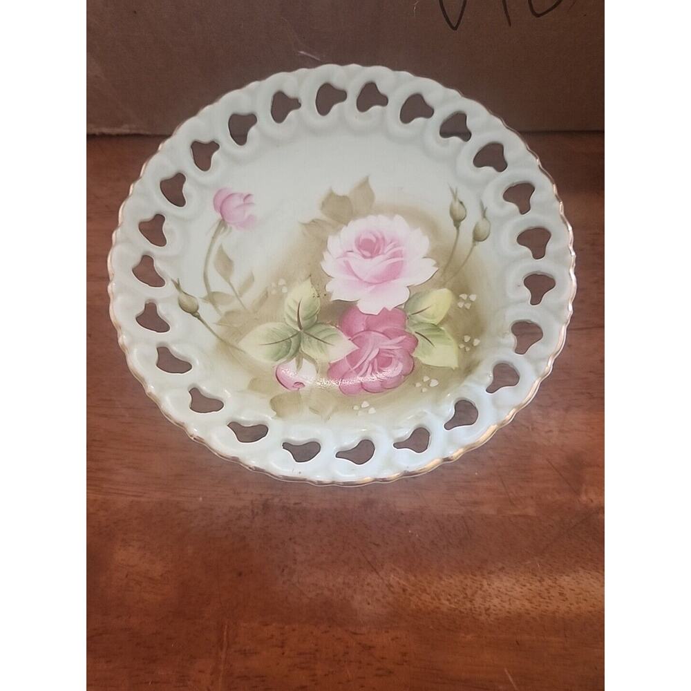 Vintage Lefton China Footed Small Cake Plate, Hand Painted